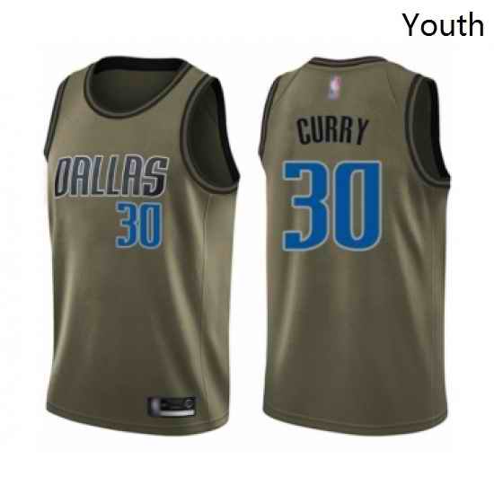Youth Dallas Mavericks 30 Seth Curry Swingman Green Salute to Service Basketball Jersey